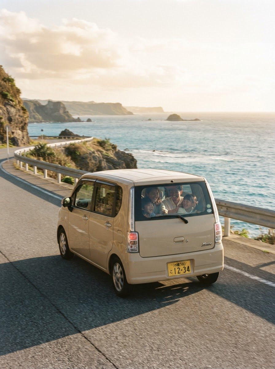 海沿いを走る軽自動車